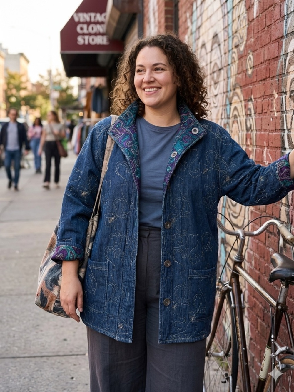2 in 1 Quilted Grannycore long Jacket (Jean/Quilt)